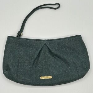 Brahmin Emerald Green Textured Leather Pleated Metallic Wristlet Clutch Bag NWOT